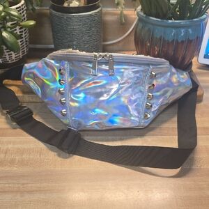 Holographic Studded Belt Bag/Crossbody With Metal Buckle